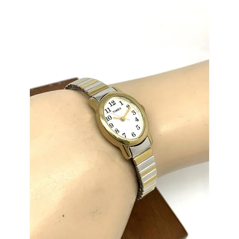 Timex Women's Watch T2M570 Quartz Oval Petite Two Tone Steel Expansion Band